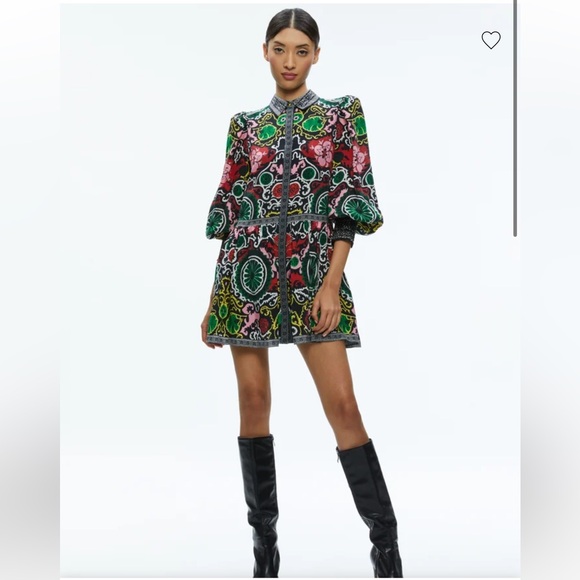 Alice + Olivia Bertha Blouson Sleeve Multicolor Floral Mini Dress. Size XS - Picture 1 of 12